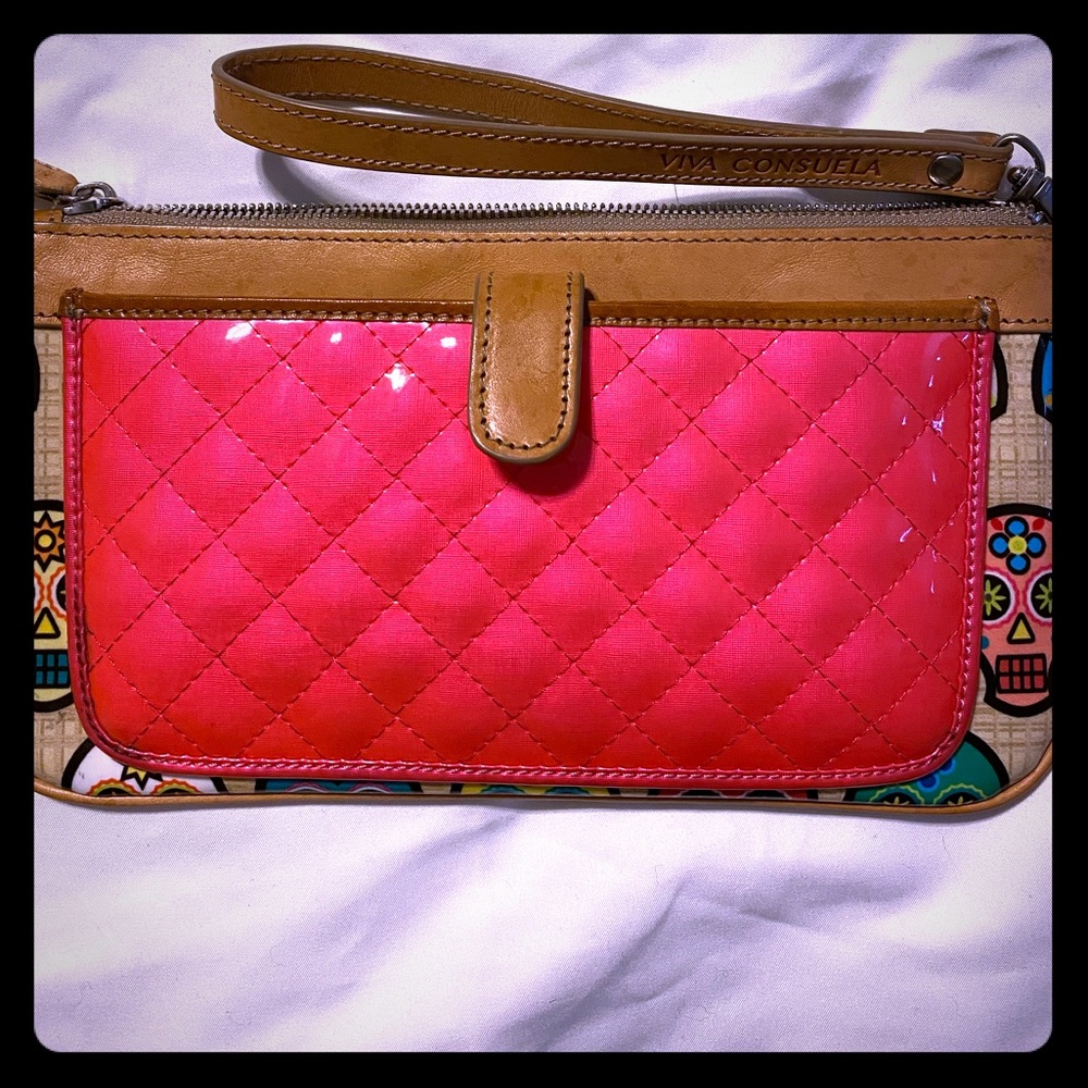 Consuela sugar skull and hot pink wristlet